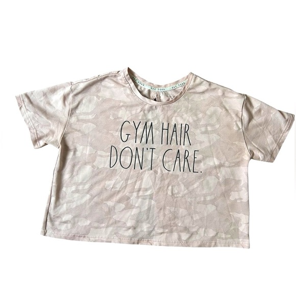 Rae Dunn oversized cropped “Gym Hair Don’t Care” t-shirt size medium - Picture 1 of 8